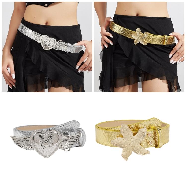 All Matching Belt for Women and Girl Love Heart Wing/Flower Buckle Popular PU Belt Adjustable Waistband for Jeans Pants