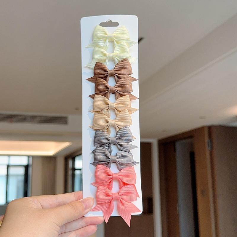 10Pcs/set Solid BB Hair Clips For Cute Girls Ribbon Bowknots Boutique Barrettes Hairpins Headwear Kids Hair Accessories Gifts