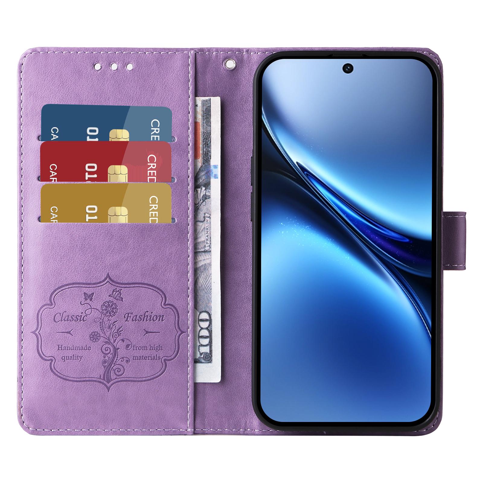 

For vivo X200 5G Leather Case Butterfly Floral Imprint Wallet Stand Cover Pink