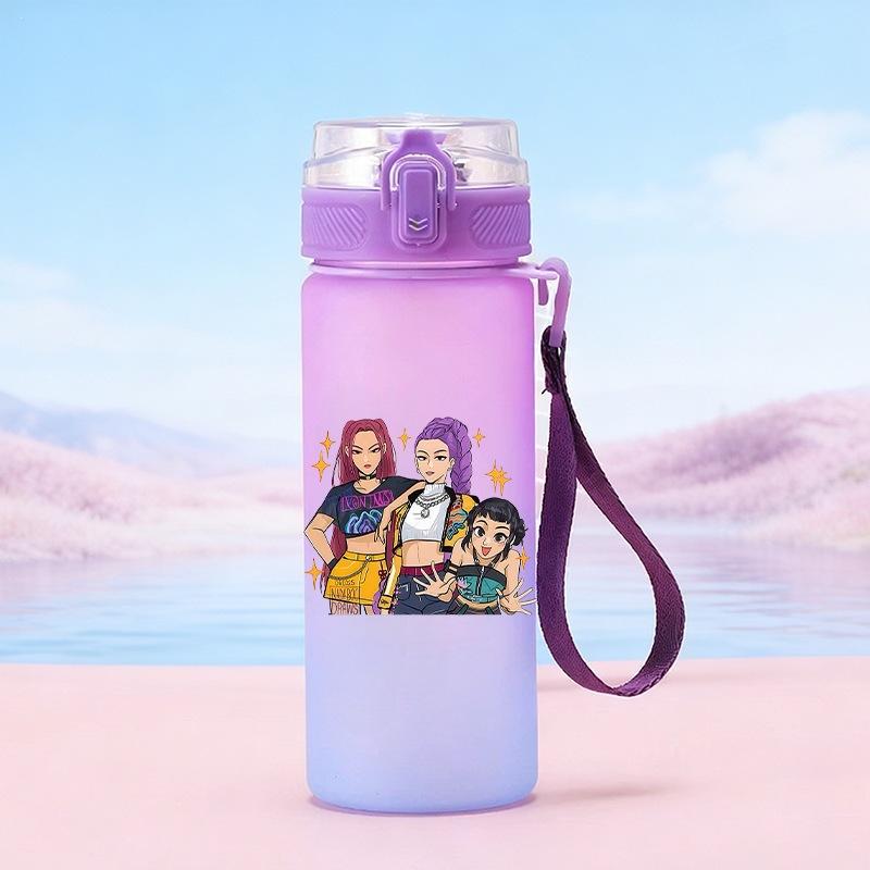 600Ml Water Bottler Cartoon K-Pop Demon Hunters Printed Character Water Cup Large Capacity Outdoor Portable Rope Drinking Bottle for Boy Girl Gift