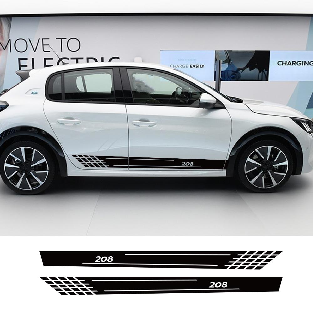 2PCS Car Door Side Skirt Stripes Stickers For Peugeot 208 Gt Tuning Auto Accessories Line Graphics Vinyl PVC Decals