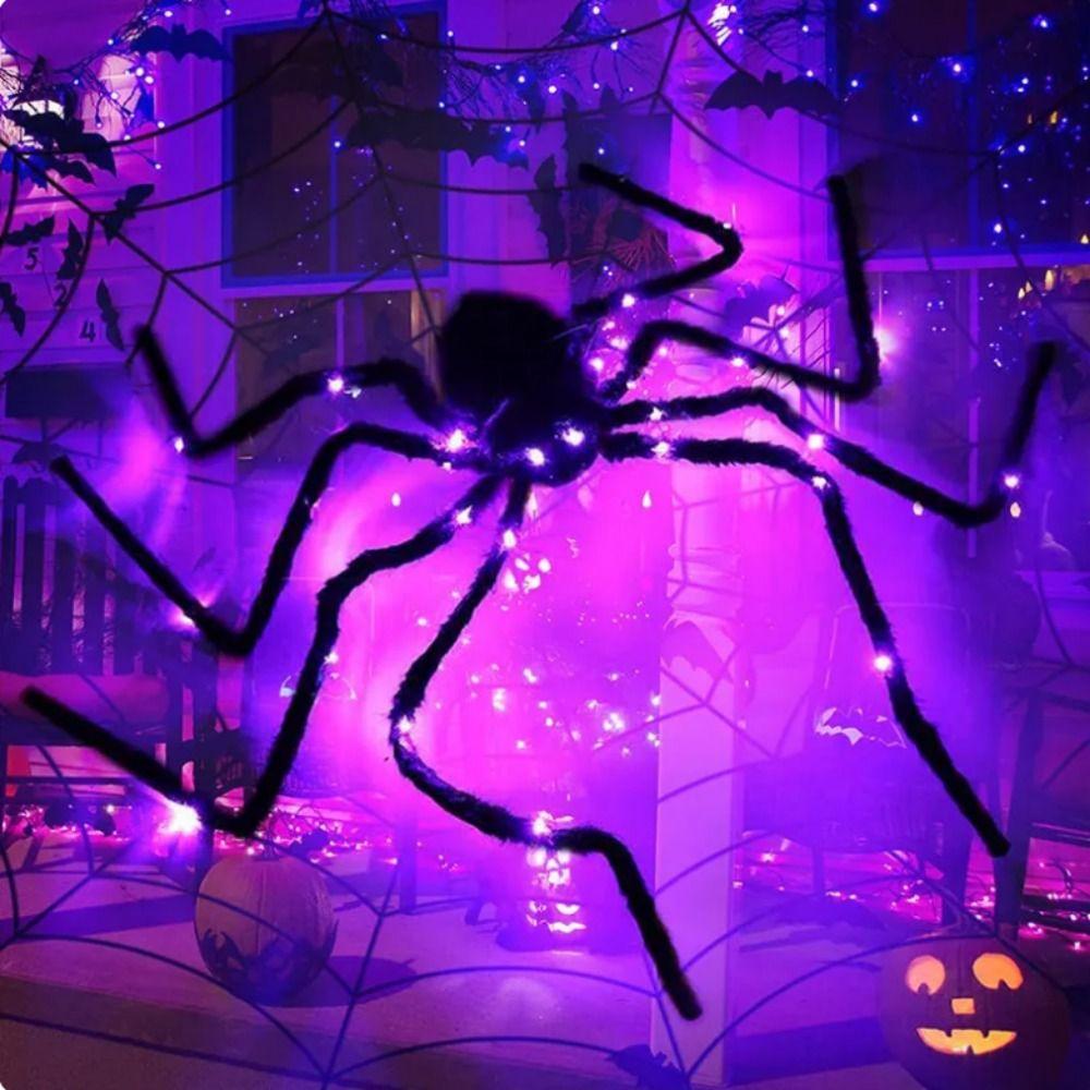 With LED Light Halloween Simulation Spider Plush Simulation Spider  Haunted House Decoration