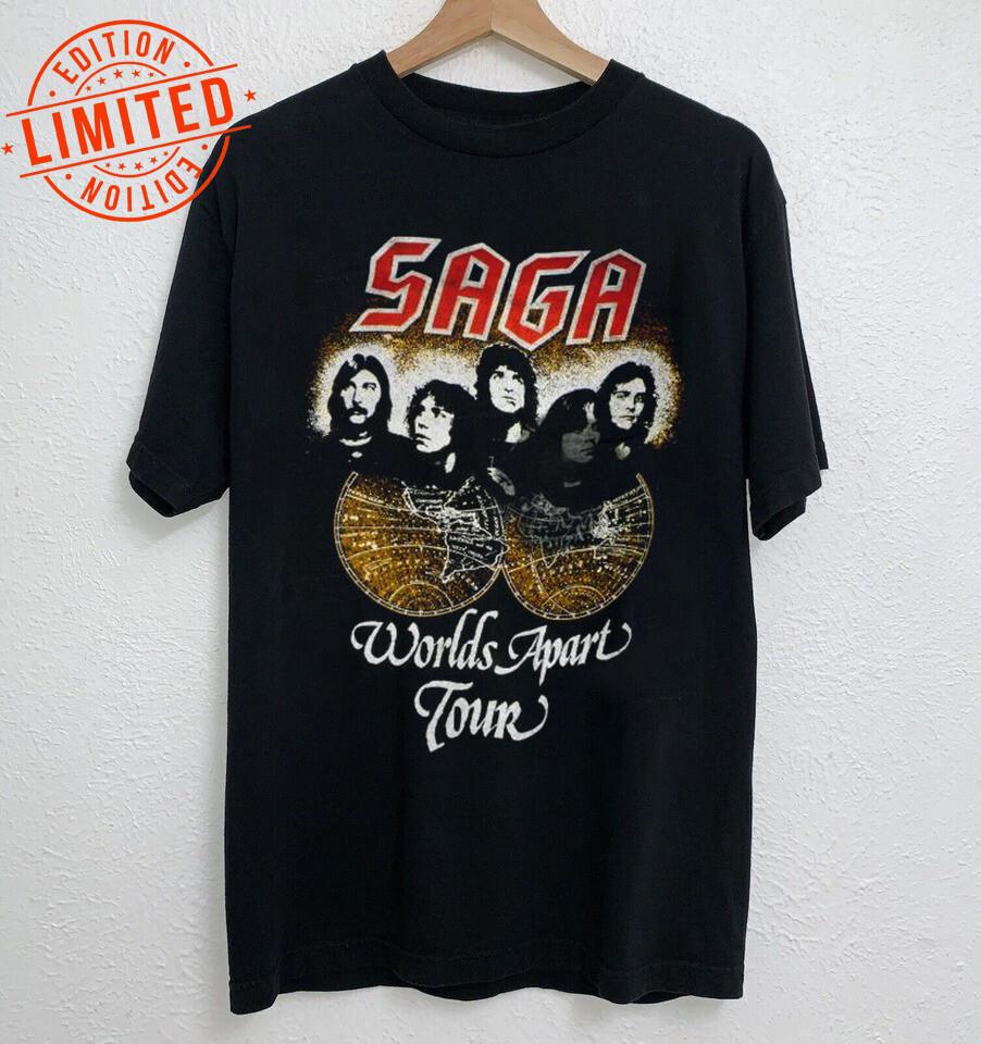 1982 SAGA IN TRANSIT WORLDS APART tour BLACK All Size Shirt S-5XL Unisex T-Shirt XXL