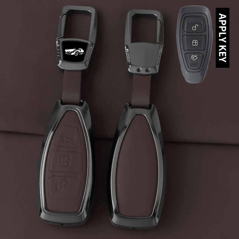 Zinc Alloy Leather Car Key Case For Ford Focus 3 4 St Mondeo Mk3 Mk4 Fiesta Fusion Kuga 2013 2014 Car Key Fob