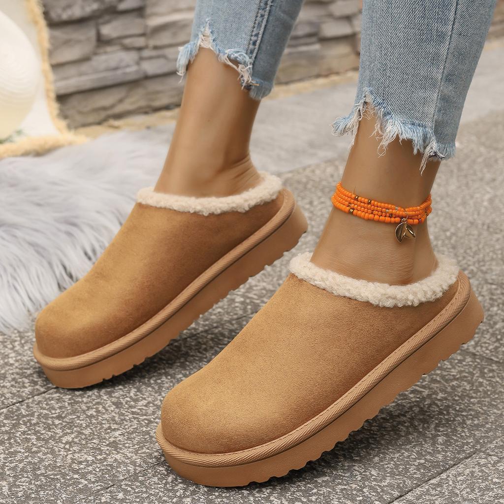 Snow Boots for Women Winter New Cashmere Warm Thick Soles Without Heel-covered Hair Half Slipper Cotton Shoes for Women Boot