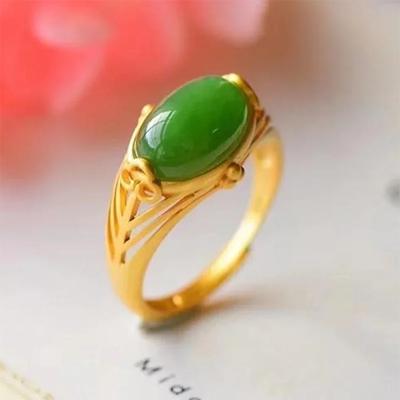 Anelli regolabili aperti in giada Hetian naturale per donna, stile cinese retrò, unici, con fascino artigianale in oro antico, gioielli di marca