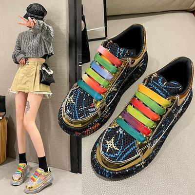 Moda Nuove Sneakers Primaverili da Donna Moda Strass Suola Spessa Scarpe Sportive per Giovani Scarpe Scolastiche Sneakers con Zeppa Argento Cristallo