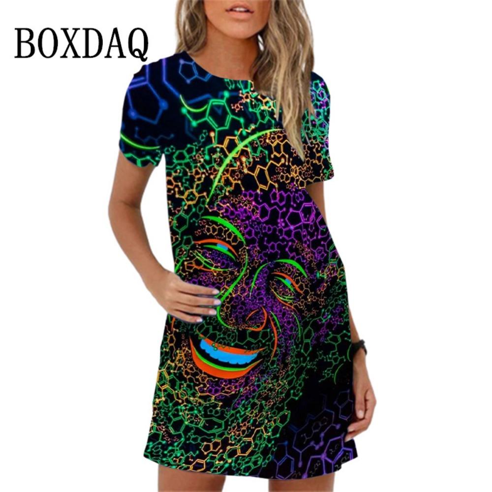 Fashion Owl Print Women Dress Summer Loose Mini Dress 3D Pattern Short Sleeve O-Neck Casual Female Dress