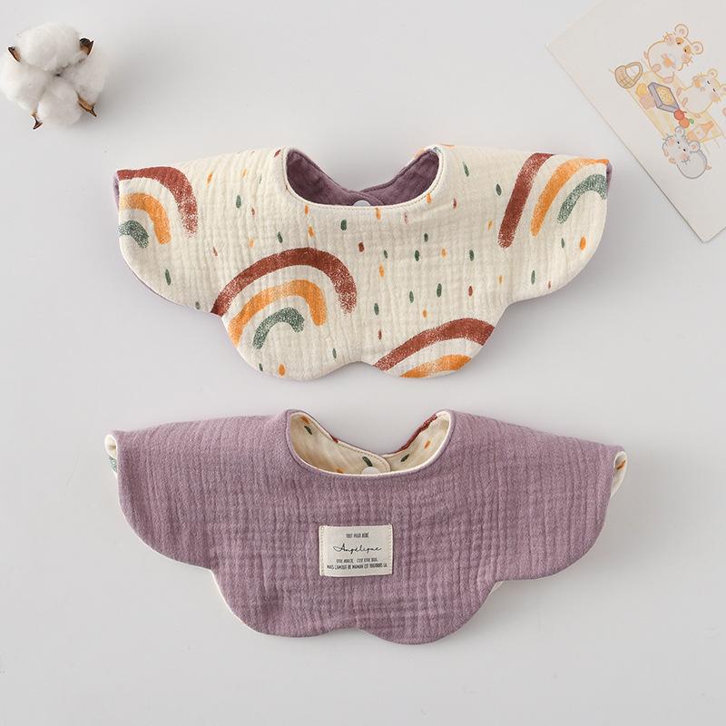 Korean-Style A-Class 100% Cotton 360° Rotatable Baby Bibs. 2-in-1 Wave Flower Design, Absorbent & Breathable. Safe for Infants