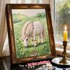 White Horse Floral Meadow 5D Pearl Painting Kit with Frame DIY Sparkling Bead Canvas Art Relaxing Craft for Girls Room Decor