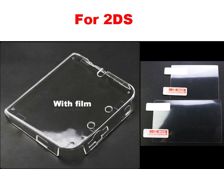 1piece Clear Crystal Protective Case Cover Hard Shell Skin for 2DS + Anti Dust Film For Nintendo 2DS Screen Protector