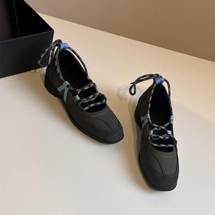 Kuskinnversjon~ Nye ballett-sneakers damesnøresko avslappede allsidige sko Mary Jane damesko flate enkle sko