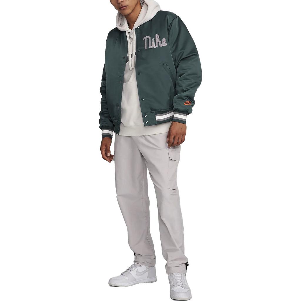 Nike Solid Color Letter Print Concealed Button Slim Fit Long Sleeve Jacket Men Jackets Green FQ7970-328