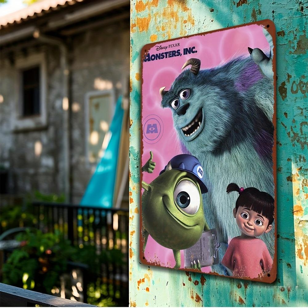 1pc Official Licensed James P. Sullivan & Mike Wazowski Metal Tin Sign Wall Art - 8x12 Inch, Vibrant Pink Background with Monste