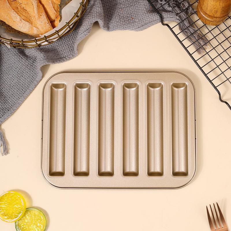 6-Cavities Biscuit Stick Mold Non-Stick Carbon Steel 3D Cylinder Muffin Long Strip Cake Mold Kitchen Baking Tools