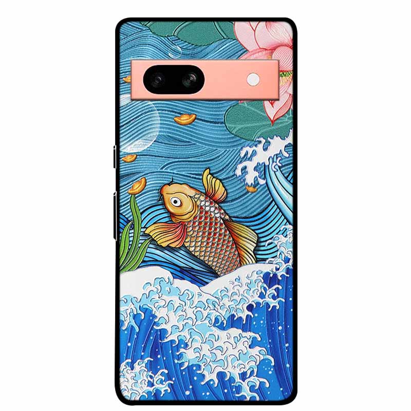 3D Flowers Case For Google Pixel 7a 5G Case Emboss Relief Floral Black Silicone Soft Back Covers For Google Pixel 7a Case Fundas