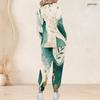 Women Plus Size Pink Printed Nurse Scrub Set V Neck Long Sleeve Pocket Top And Long Pants