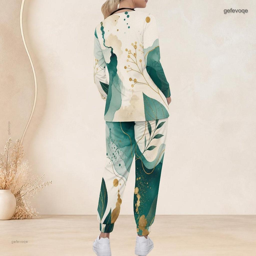 Women Plus Size Pink Printed Nurse Scrub Set V Neck Long Sleeve Pocket Top And Long Pants