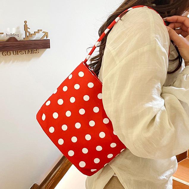 2026 Spring Women's Polka Dot Nylon Shoulder Handbag - Fashionable, Cute, Versatile