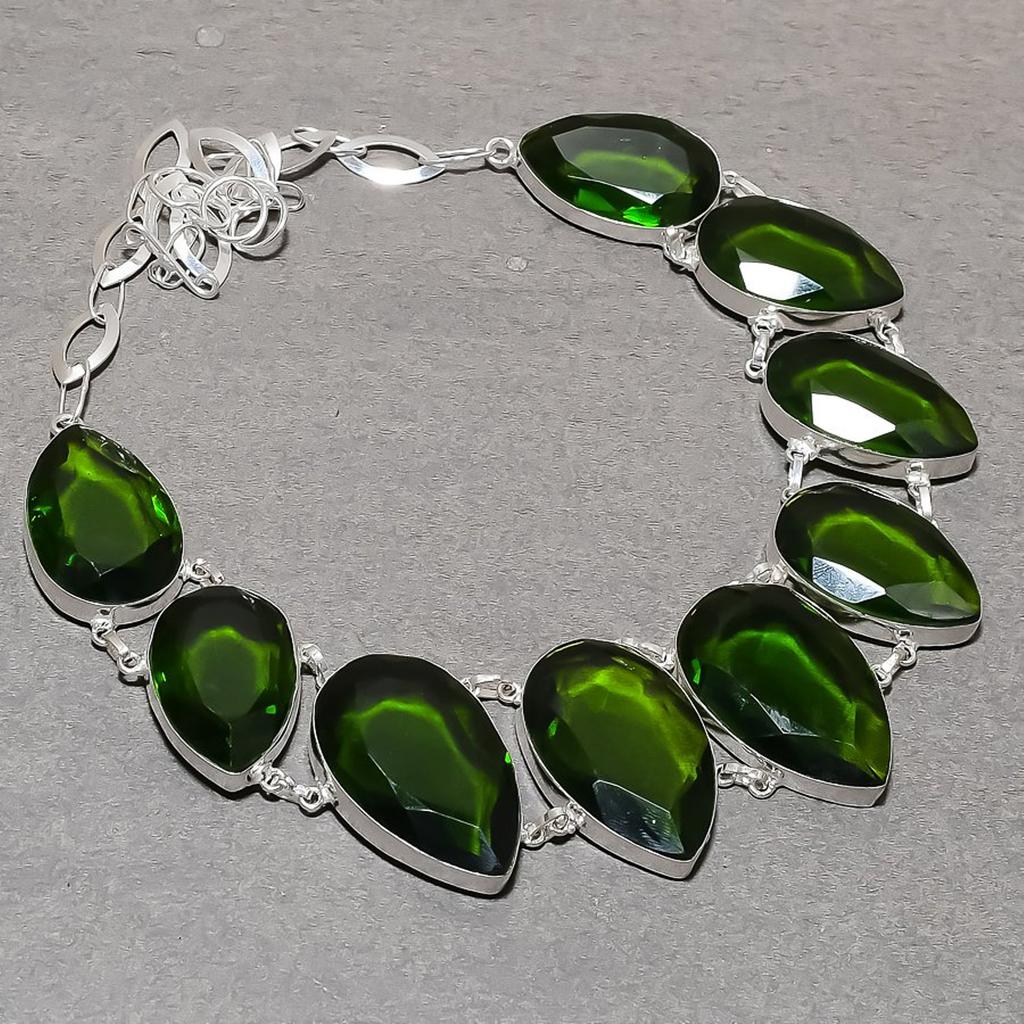 Lab Created Peridot Necklace 18" Adjustable Chain Pear Cut Gemstone Jewelry Gift