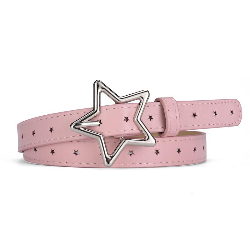 

Kids Star Leather Belt: Fashionable Women s Star-Hole Waistband for Dresses & Jeans Length 90, Width 1.8 рожевий