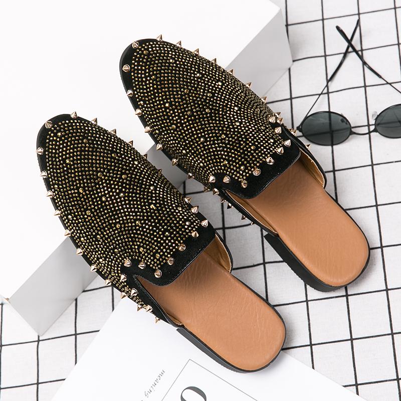 Summer Willow Nail Men's Shoes Nightclub Party Trendy Shoes Half Drag Loafer Men's 47Leather Slip on Breathable Casual Moccasins