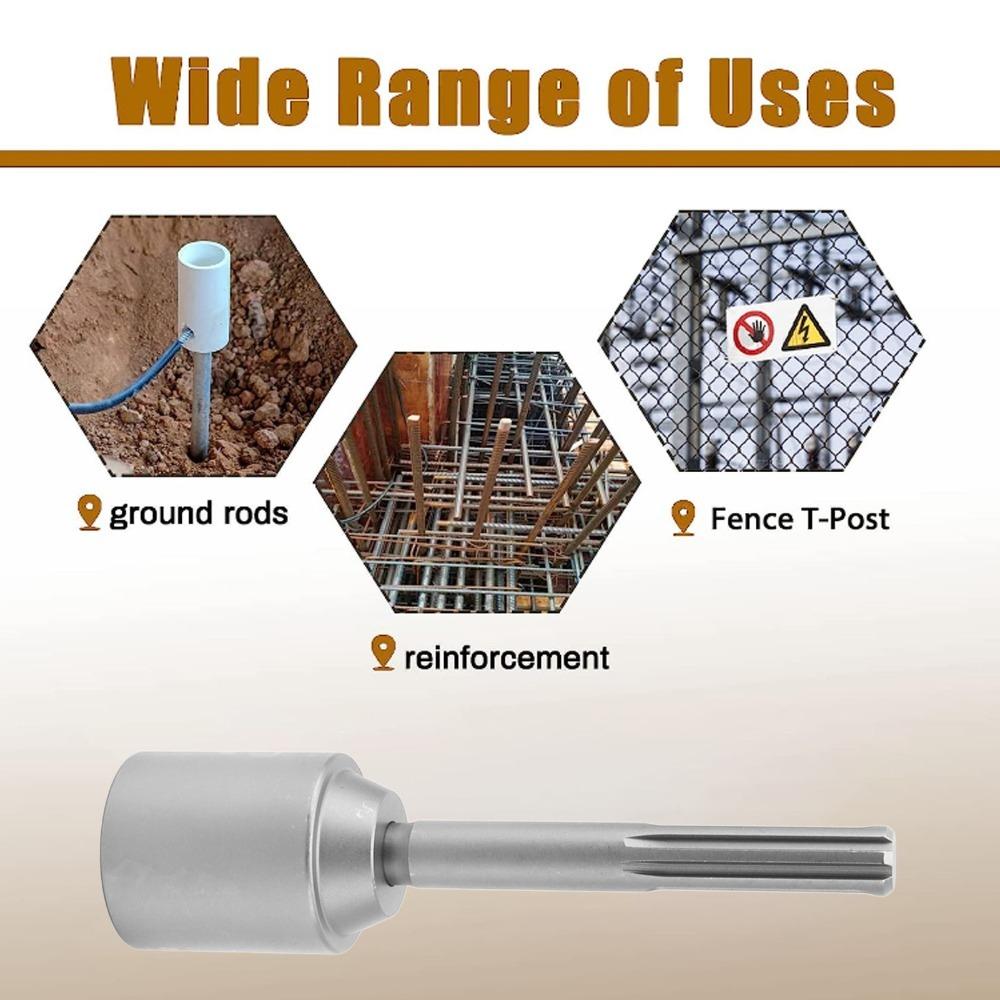 3/2.56/1.77 Inch Diameter Head Fence Post Pounder Steel SDS PLUS Shank Ground Rod Driver Post Driver Attachment Hammer Drills