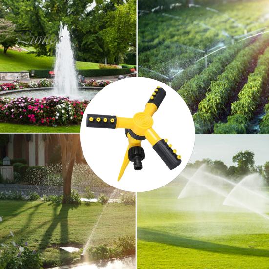 Lawn Sprinkler with Stake 3 Arm Design Large Area Coverage Adjustable 360-Degree Rotating Garden Yard Water Sprinkler