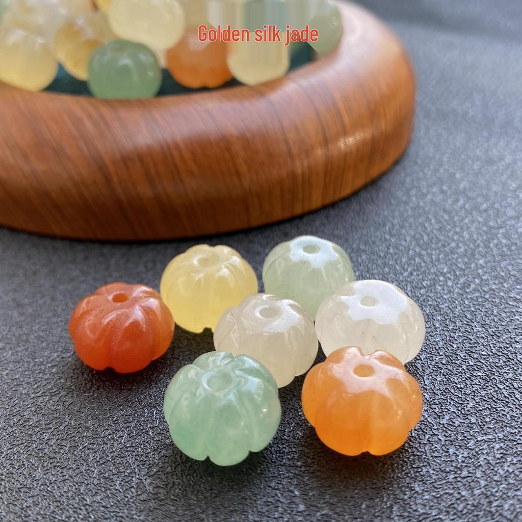 Gold Thread Jade Pumpkin Beads for DIY Jewelry Accessories