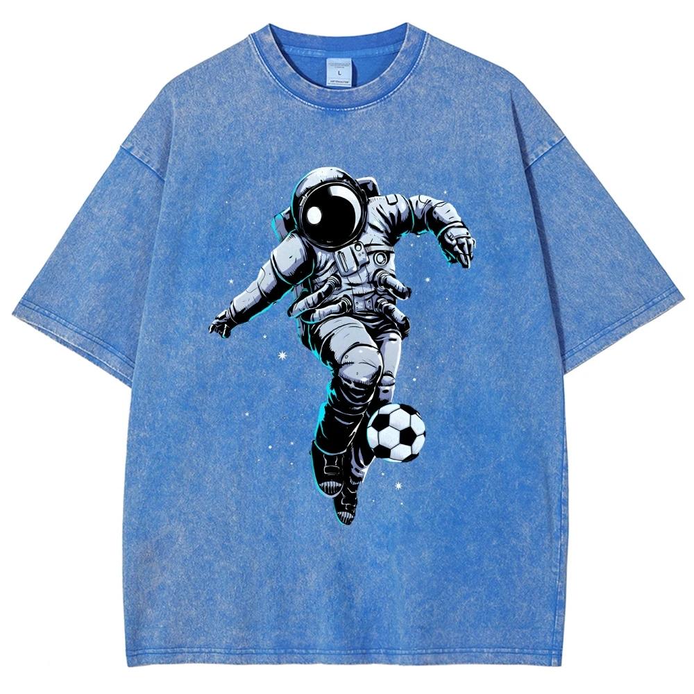 Astronaut Football T Shirts Unisex Fit Washed Tees Men Women Casual Short Sleeve T-shirts Cotton Oversized T-shirt
