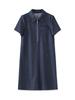 Light Oxygen Minimalist Denim Half-Zip Dress Short Loose A-Line Skirt for Women
