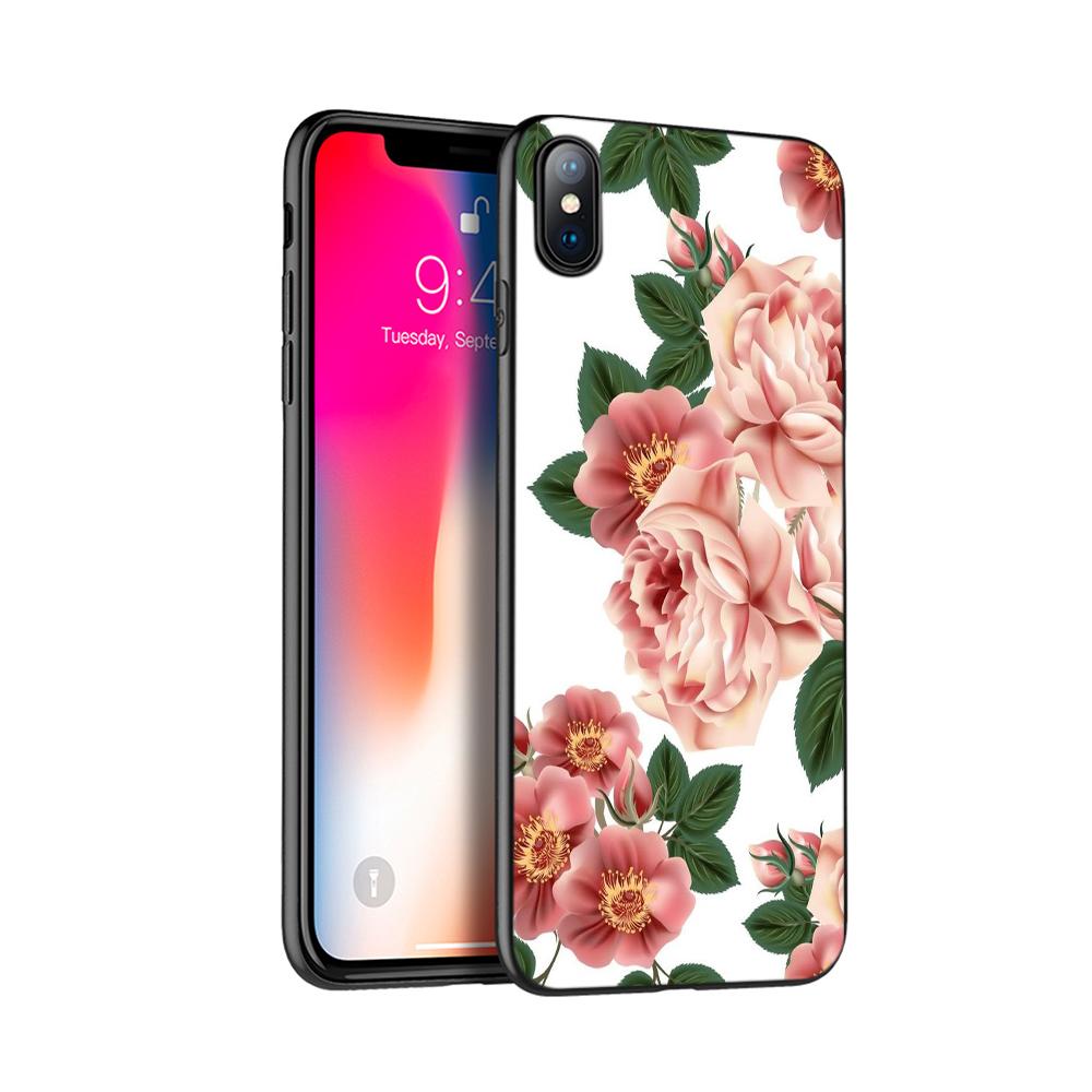 Black tpu case for iphone 5 5s SE 2020 6 6s 7 8 plus x 10 cover for iphone XR XS 11 pro MAX case beautiful flower girl leaves
