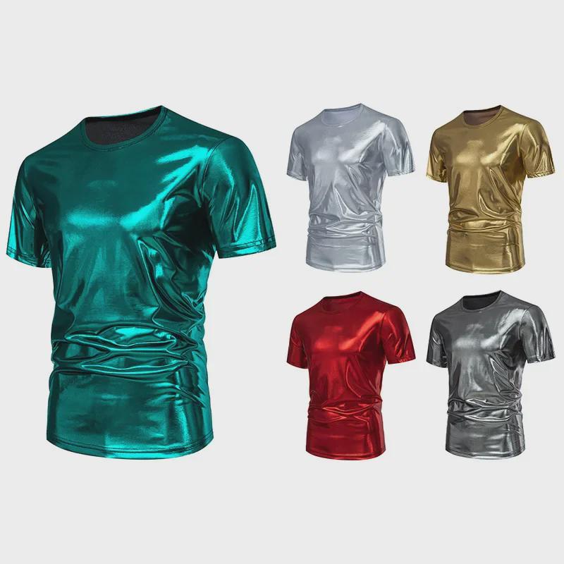 Men's Shiny Stage Style Short Sleeve Round Neck T-Shirt
