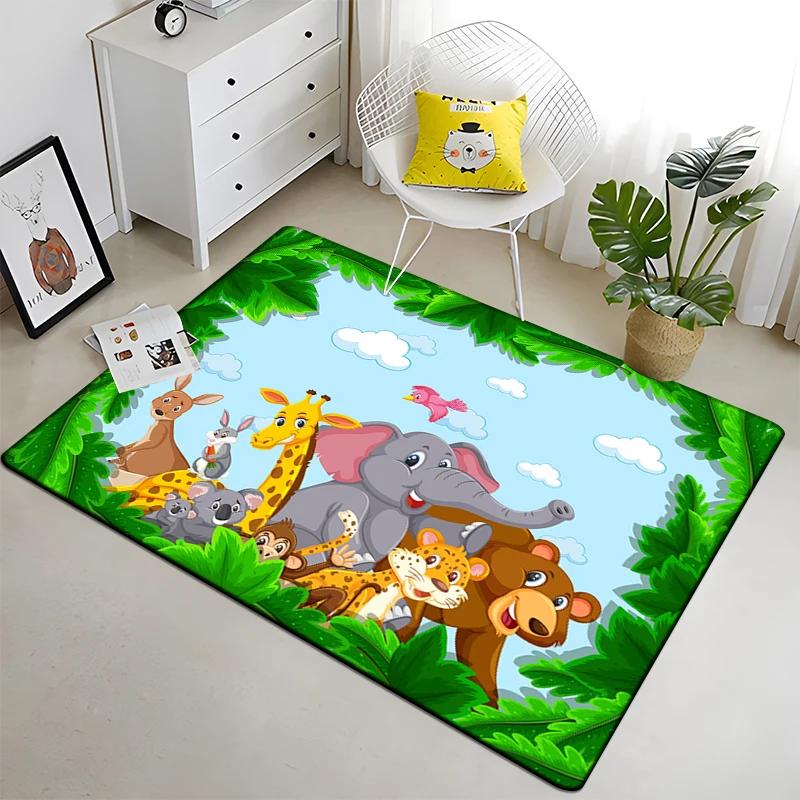 Cute Jungle Animal Carpet Area Rugs Anti-slip Doormat 3D Print Cartoon Animals Carpet for Living Room Bedroom Decor Child Gifts