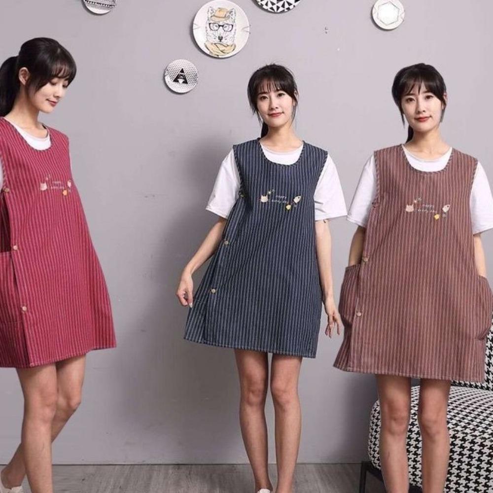 Oil-Proof Kitchen Aprons Breathable Vest apron Work Clothes Striped Sleeveless Aprons  Women's