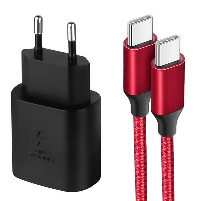 Chargeur rapide USB-C - E.F.CONNECTION - 25W - Câble nylon 1M - Compatible Samsung Xiaomi OPPO