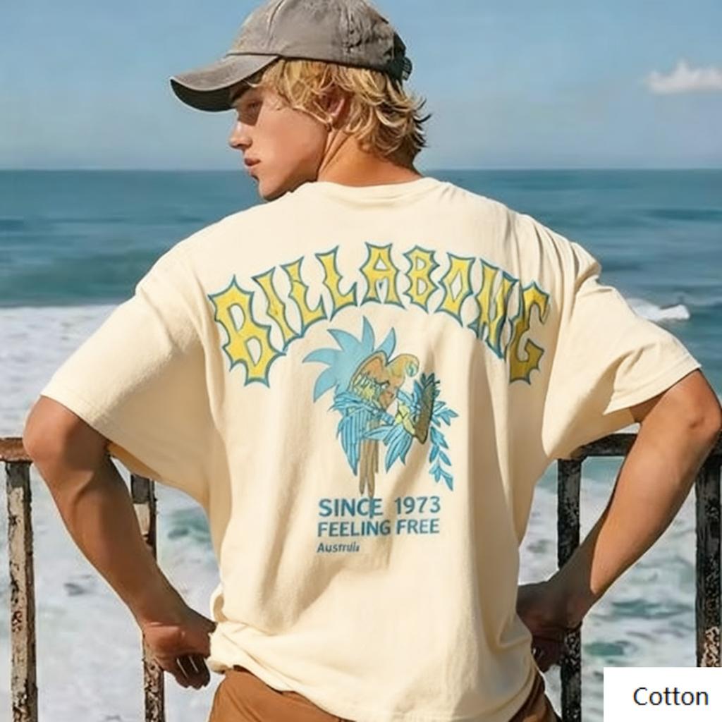 Surf - Street - and - Trendy - Fan's Crew Neck T - Shirt Featuring A Parrot - Surf Motif Trendy Printed Brand Short Sleeve