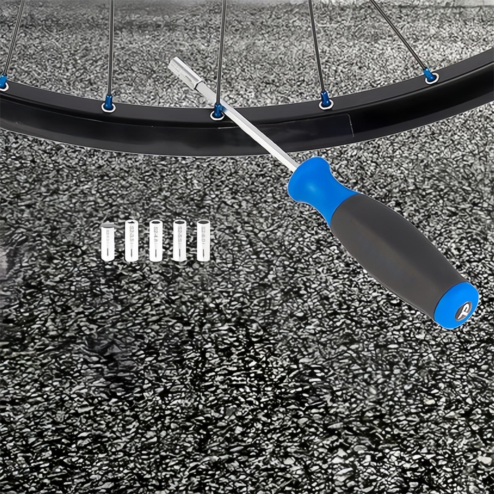 

Internal Nipple Spoke Tool Alloy Steel Comfortable Grip Sturdy Handle Bike Spoke Tool with 5 Sleeves One Size синій