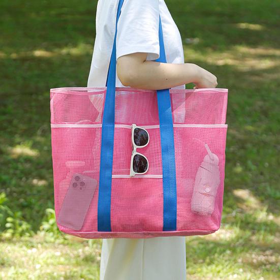 Beach Mesh Bag Large Capacity with Reinforced Bottom Tote Holds Wet Swimsuits Foldable Travel