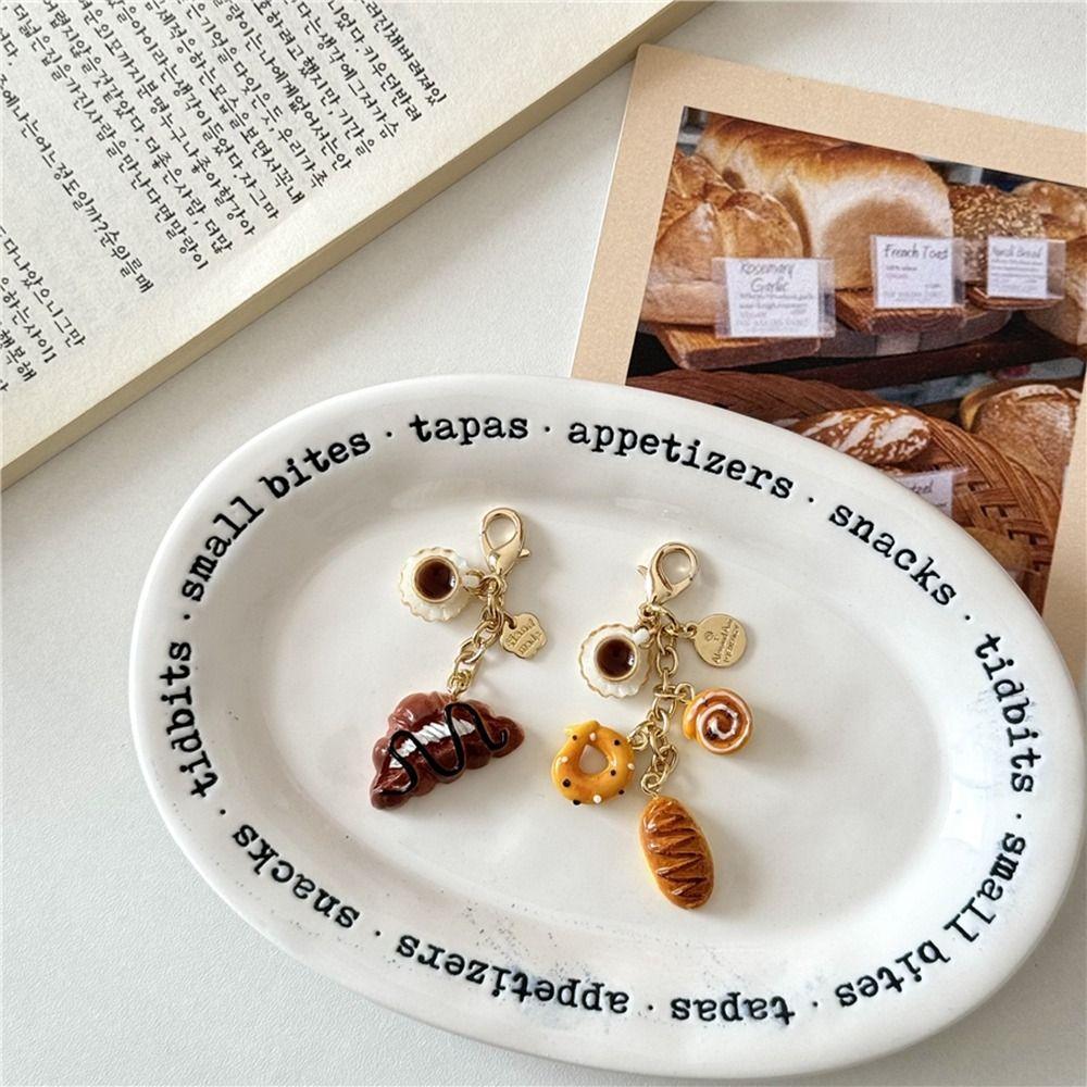 Bagel Cartoon Key Chains Alkali Bread Bag Pendant Portable Coffee Bread Keychain  Bag Pendant