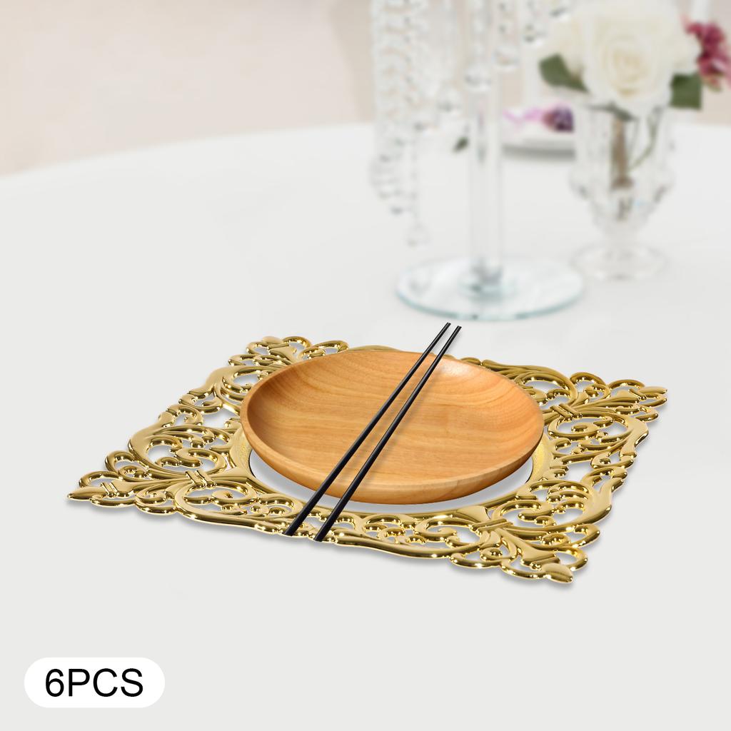 6pcs 12Inch Mirror Gold Decorative Charger Plates, Elegant Square Dinner Plates for Wedding, Party, Festive Dining Table Setting