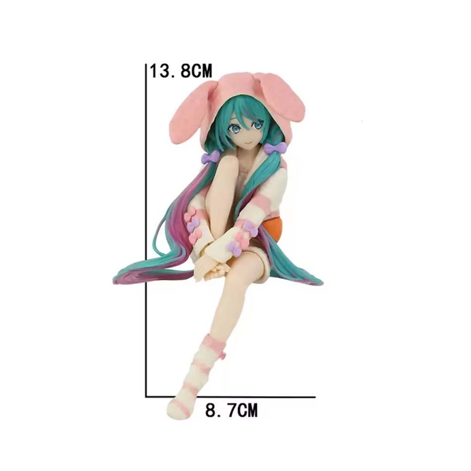 Hatsune Miku Anime Figurine Rabbit Ear Pajamas Kawaii Tabletop Decorations Action Figures Doll Model Children Toy Gift