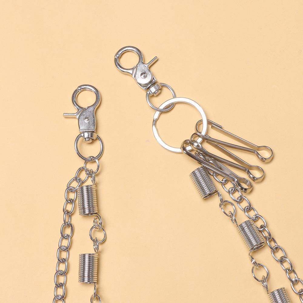 1/2 Layer Long Metal Belt Chain Rock Punk Hook Trousers Pant Waist Link Wallet Chain Belts Keychain Ring Clip Keyring