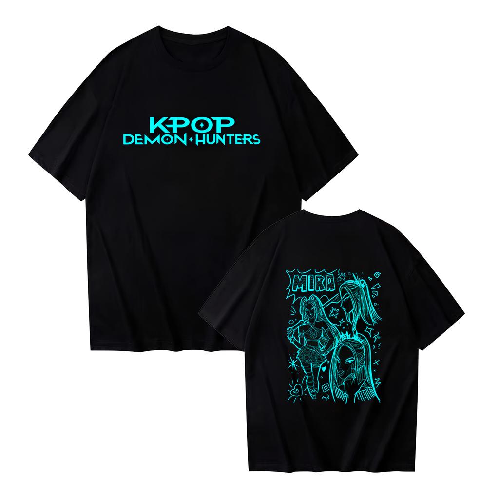 Women's Casual Cotton Luminous Print T-shirt Round Neck Pullover Short Sleeve Top