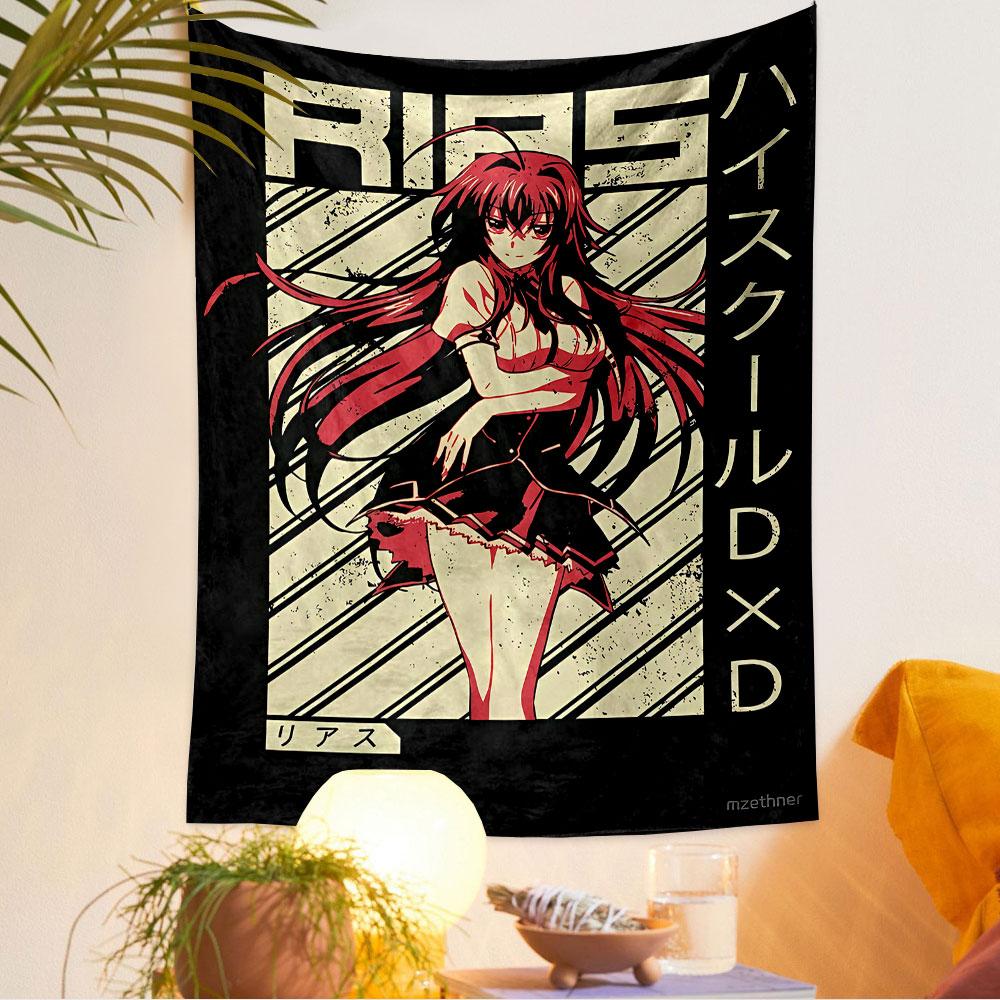 High School DxD Anime Girl Tapestry Wall Hanging, Rias Red-Haired Anime Character Art, Kawaii Wall Decor for Bedroom Living Room Dorm