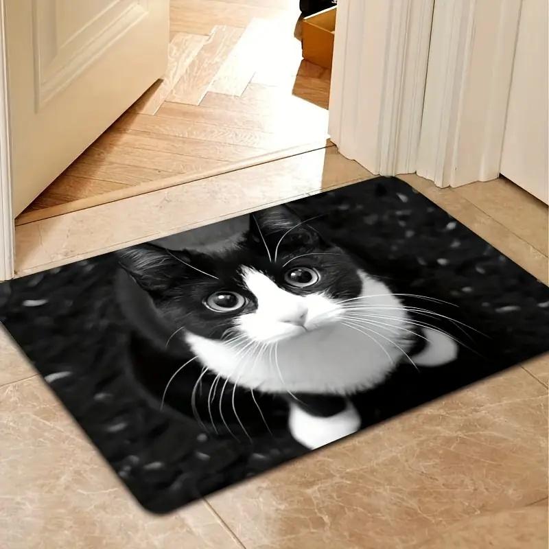 2D Wooden Hole with Four Cats Protruding Soft Pad Cartoon Cat Entrance Door Mat Bathroom Kitchen Anti Slip Mat