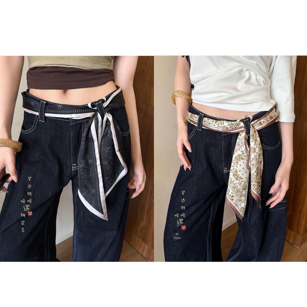 Cashmere Floral Silk Scarf: Women's Summer Thin Retro Ribbon, Neck Tie & Waist Accessory