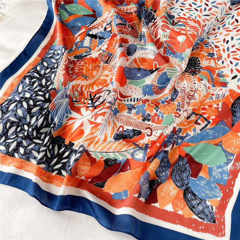 New silk scarf small square scarf 71cm color graffiti scarf autumn and winter thin neck scarf summer air conditioner small shawl