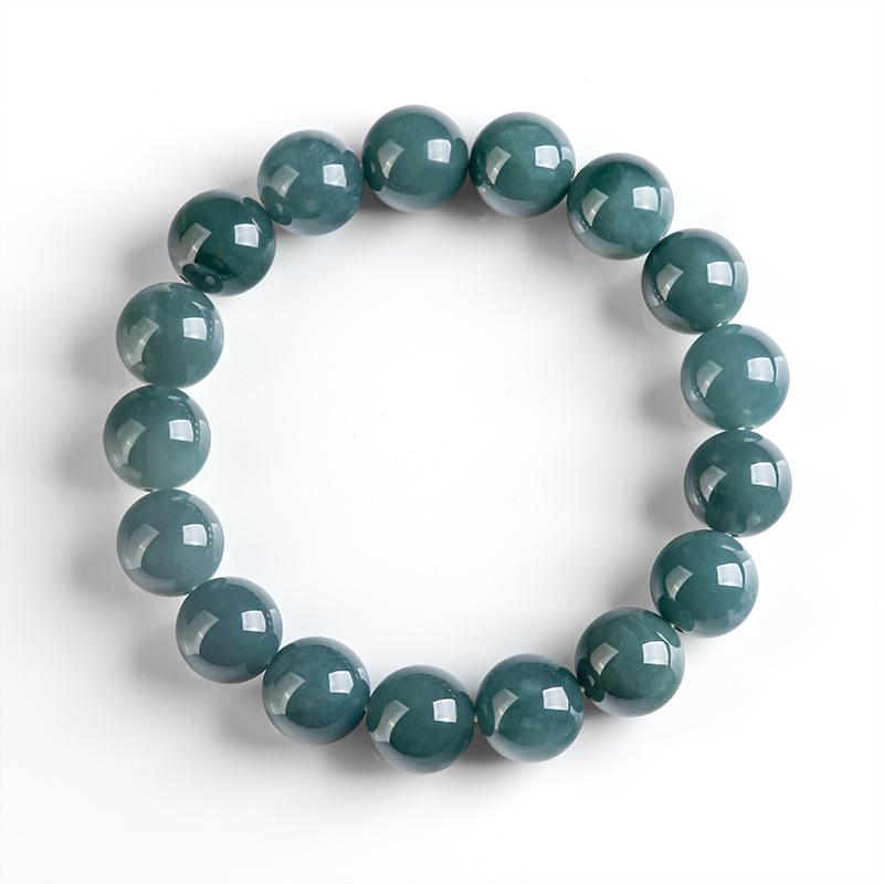 Blue Ice Jade Bracelet with A-Grade Natural Round Beads for Men and Women
