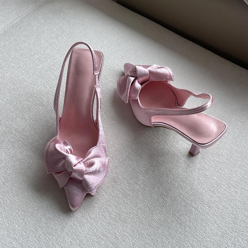 Fashion Silk Fashion Butterfly-Knot Women High Heels Pumps Shoes Slingbacks Female Slip On Footwear Party Ladies Heels Shoes Big Size 43